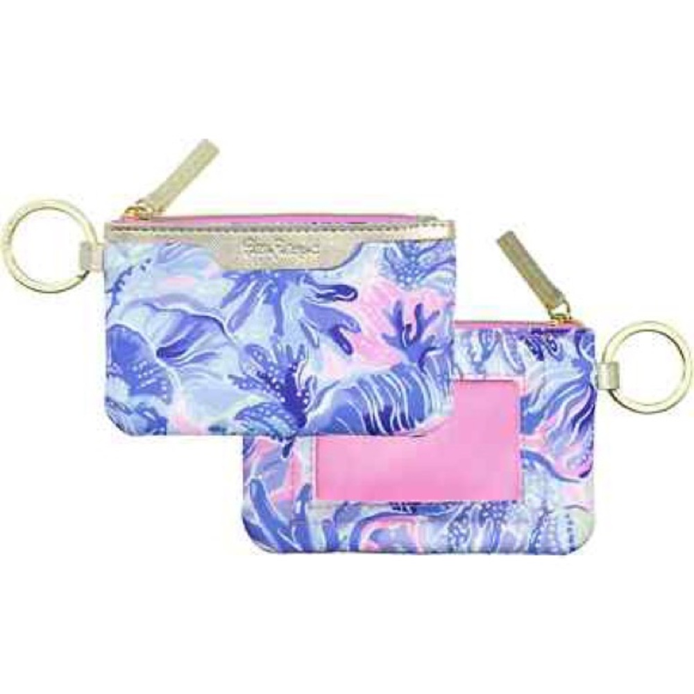 NWT Lilly Pulitzer ID Case in “Shade Seekers” Blue Pink Print Gold Keychain Case